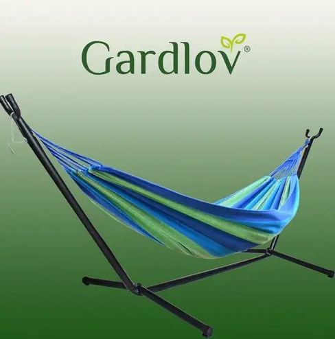Садовий гамак Gardlov 10198 з каркасом 200&times;150 см &ndash; двомісний, сталевий, кольоровий, навантаження до 200 кг 35353535 фото