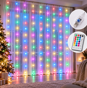 Світлодіодна гірлянда-штора 3&times;3 м 200 LED RGB 16 кольорів | USB гірлянда-завіса з пультом ДУ, 8 режимів та пам&rsquo;яттю 52156525632532 фото