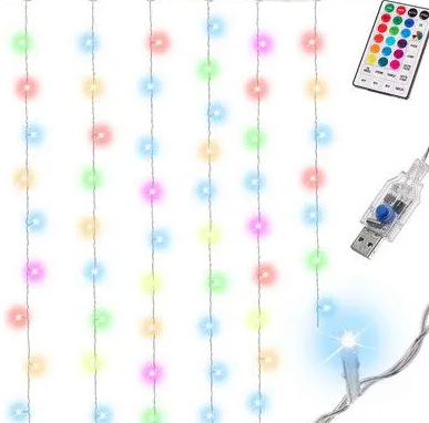 Світлодіодна гірлянда-штора 3&times;3 м 200 LED RGB 16 кольорів | USB гірлянда-завіса з пультом ДУ, 8 режимів та пам&rsquo;яттю 52156525632532 фото