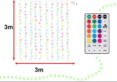 Світлодіодна гірлянда-штора 3&times;3 м 200 LED RGB 16 кольорів | USB гірлянда-завіса з пультом ДУ, 8 режимів та пам&rsquo;яттю 52156525632532 фото