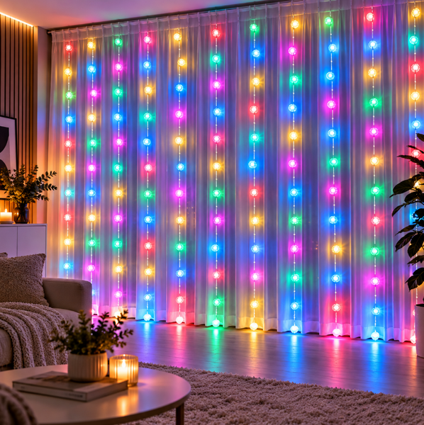 Світлодіодна гірлянда-штора 3&times;3 м 200 LED RGB 16 кольорів | USB гірлянда-завіса з пультом ДУ, 8 режимів та пам&rsquo;яттю 52156525632532 фото