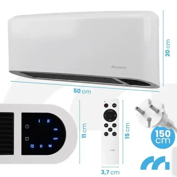 Настінна теплова повітряна завіса MalTec PT5000W-WH 2000 Вт з пультом, PTC-нагрівачем, таймером і LED-дисплеєм 678594 фото