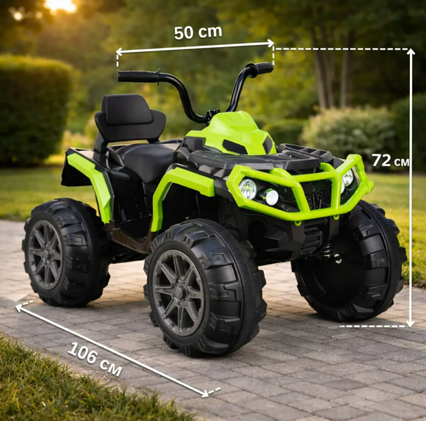 Дитячий електроквадроцикл зелений, 12V 7Ah, 25W, світло, музика, USB, до 30 кг, електроквадроцикл для дітей moto7 фото