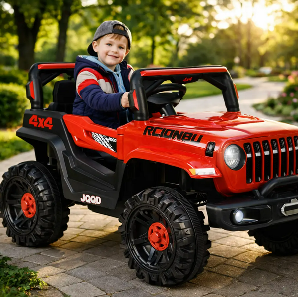 Дитячий електромобіль джип 4x4 двомісний червоний, 12V 7Ah, 4 мотори, пульт керування, світло, музика, до 30 кг moto9 фото
