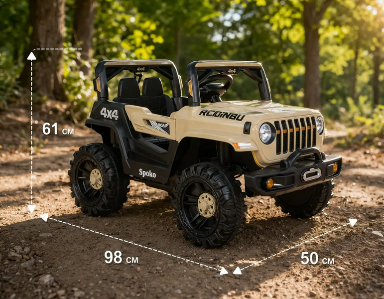 Дитячий електромобіль джип 4x4 хакі, 12V 7Ah, 4 мотори, пульт керування, LED підсвітка, музика, електромобіль для дітей до 30 кг MOTO10  фото