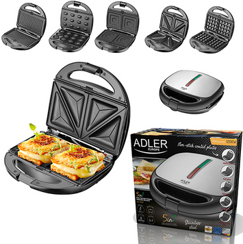 Багатофункціональний тостер Adler AD 3040, 5-в-1, змінні пластини для сендвічів, гриля, вафель та печива, 1200 Вт 693524352 фото