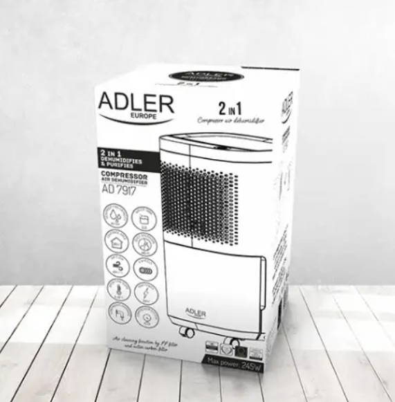Осушувач повітря Adler AD 7917 &mdash; компресорний, 200 Вт, для приміщень до 20 м&sup2; 344334333 фото