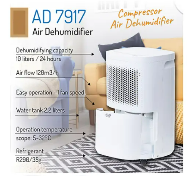 Осушувач повітря Adler AD 7917 &mdash; компресорний, 200 Вт, для приміщень до 20 м&sup2; 344334333 фото