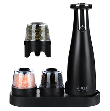 Електричний млин для спецій, солі та перцю Adler AD 4449, 3-в-1, USB-C, акумуляторний, чорний 453258525 фото