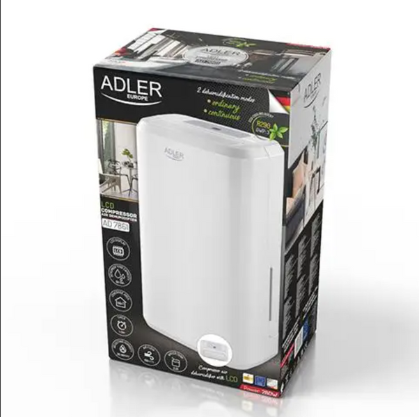 Осушувач повітря Adler AD 7861 компресорний 10 л/добу | Осушувач вологи з LCD, гігростатом, таймером і баком 2 л 4532333444 фото