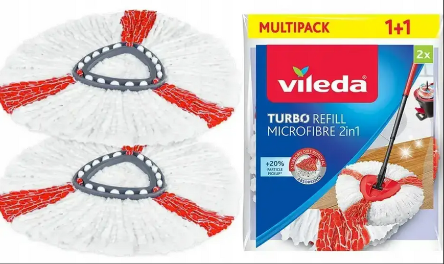 Змінні насадки для швабри Vileda Turbo Microfibre 2in1 &mdash; набір 2 шт., для ефективного прибирання 213343552 фото