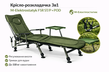 Крісло-розкладачка 3в1 M-Elektrostatyk F5R ST/P + POD, зі столиком, тримачем вудки та підставкою для ніг, до 110 кг elekto6 фото