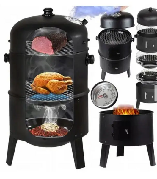 Коптильня 3в1 MalTec Curron SmokeHouse GM8000 108085, вугільний гриль, мангал, вогнище, з термометром 83645387 фото