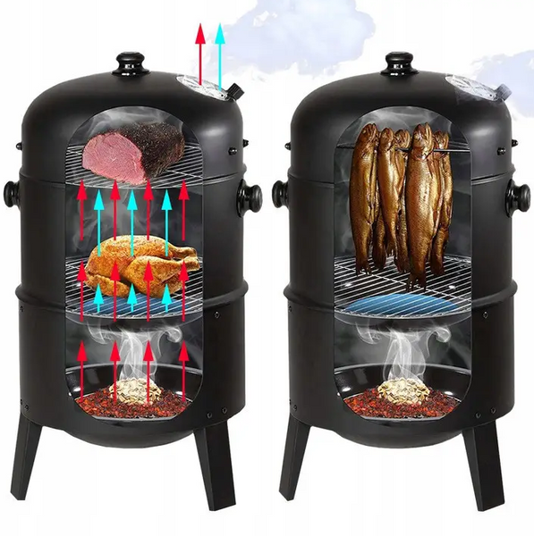Коптильня 3в1 MalTec Curron SmokeHouse GM8000 108085, вугільний гриль, мангал, вогнище, з термометром 83645387 фото
