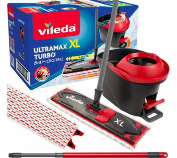 Набір для прибирання Vileda Ultramax XL Turbo 163427 &mdash; плоска швабра з телескопічною ручкою і відром з педальним механізмом 24321532 фото