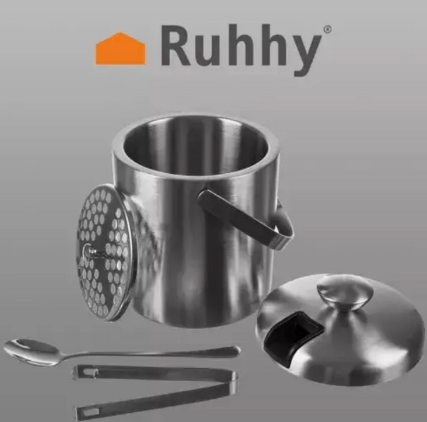 Відерце для льоду Ruhhy 21159 &mdash; 1,3 л, подвійні стінки, щипці, ложка, ситечко, кришка 6784365756985 фото
